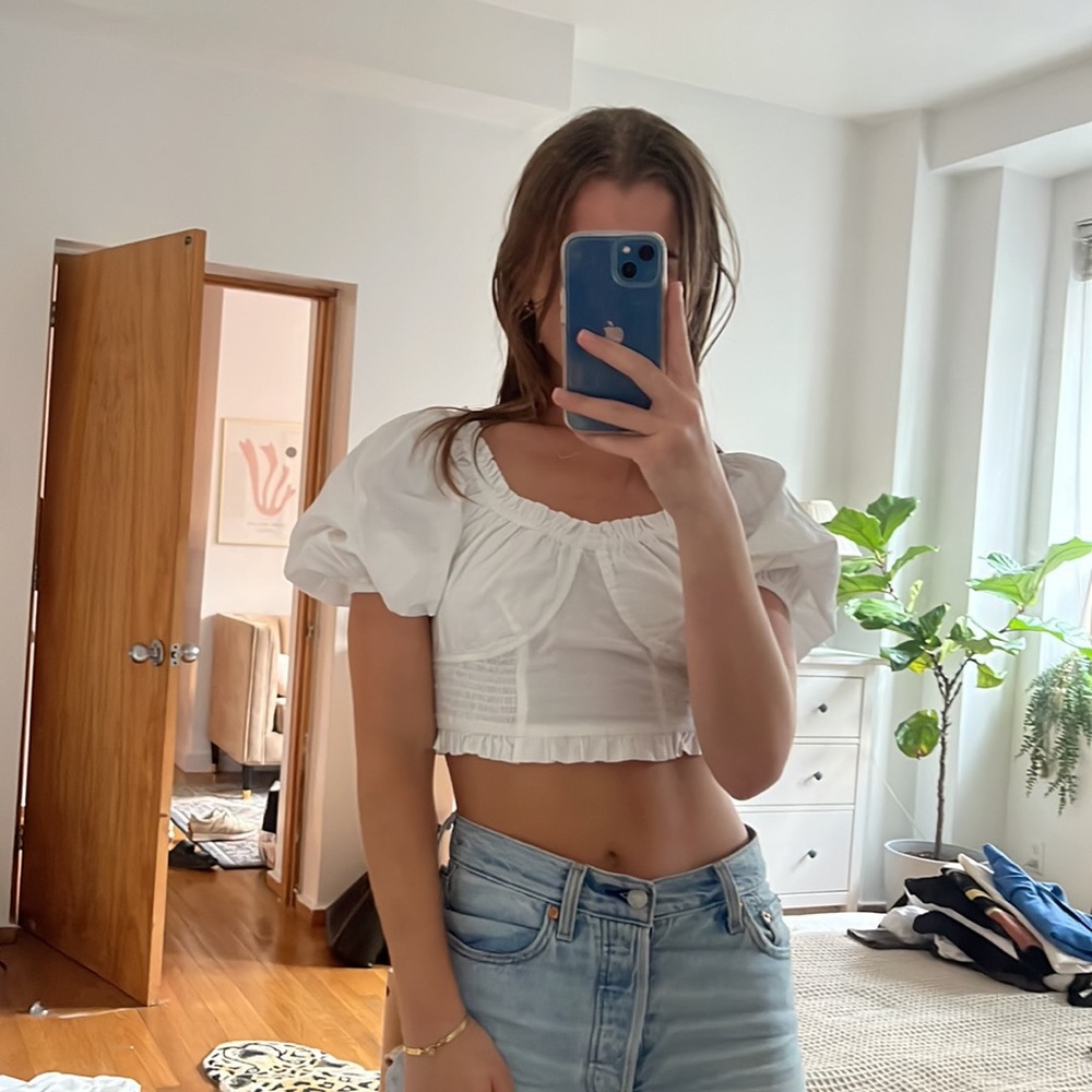 Cropped free people white linen top